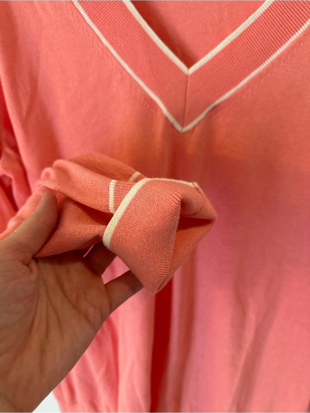 Vineyard Vines Coral V‑Neck Sweater with White Trim cotton - Picture 3 of 6